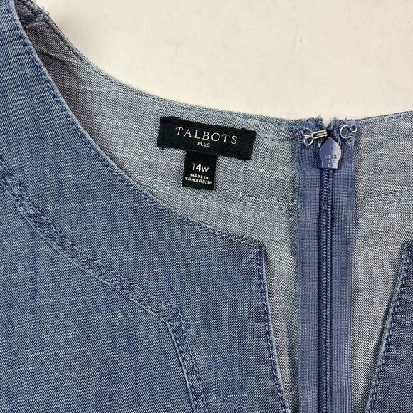 Talbots Chambray Midi Dress Size 14W Shift Coastal Relaxed Capsule Beachy - Picture 3 of 12